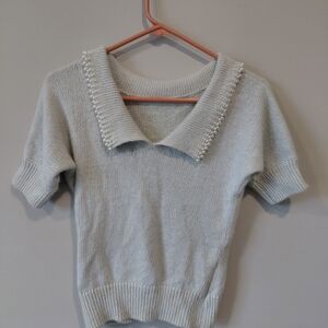 Lord & Taylor Light Gray Sweater with Pearl Details